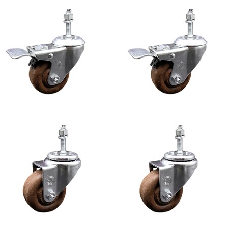 Service Caster 3 Inch SS High Temp Glass Filled Nylon 3/8 Inch Stem Caster Lock Brake SCC, 2PK SCC-SSTSTTL20S314-GFNSHT-381615-2-S2